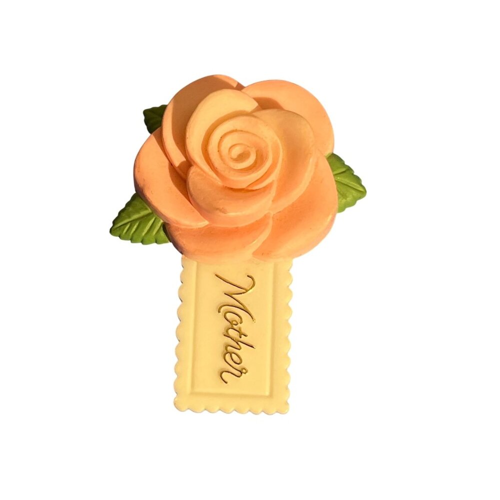 Vintage American Greetings Mother Pin Brooch Pink Rose Script 2" Estate Acrylic
